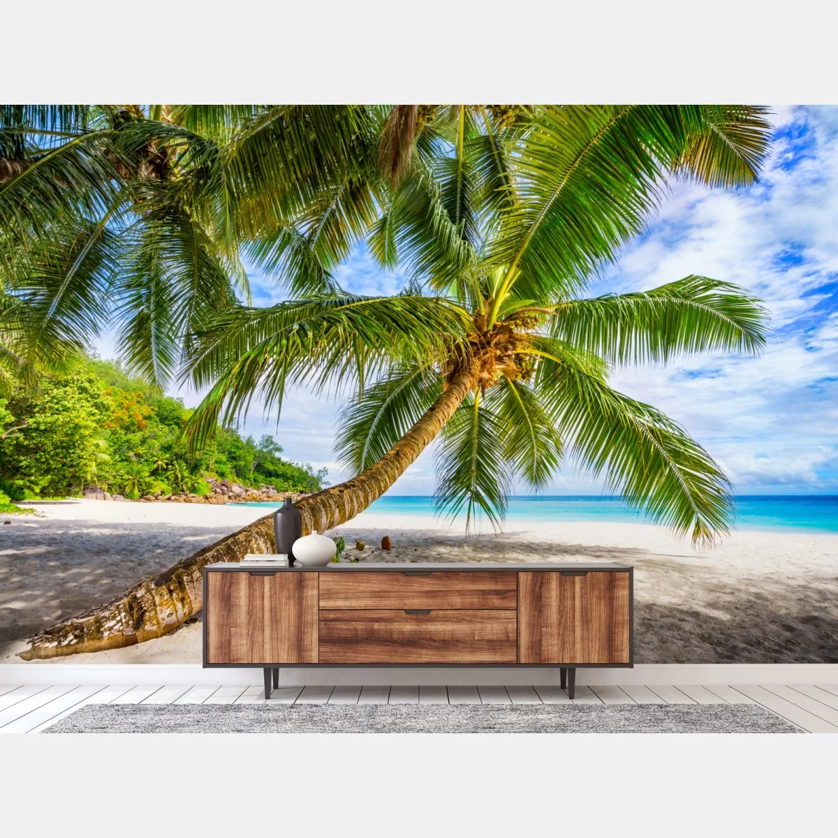 Fototapeta tropikalna palma na białej plaży – Wallissimo® Fototapeta tropikalna palma na białej plaży – Wallissimo®