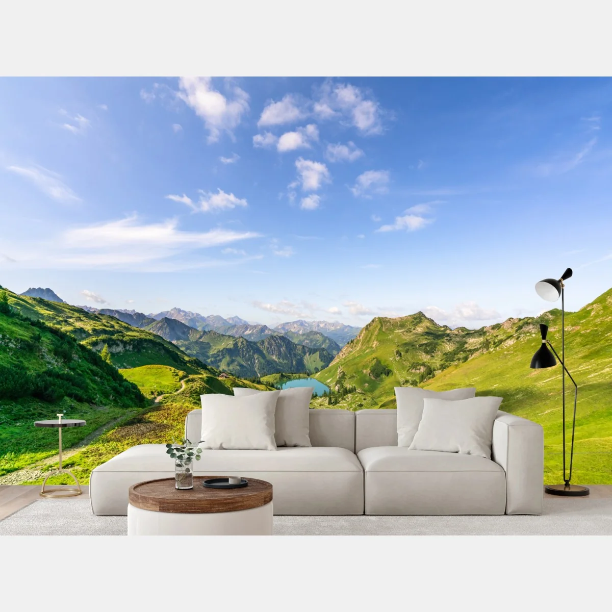 Fototapeta spokojne alpejskie jezioro w górach – Wallissimo® Fototapeta spokojne alpejskie jezioro w górach – Wallissimo®