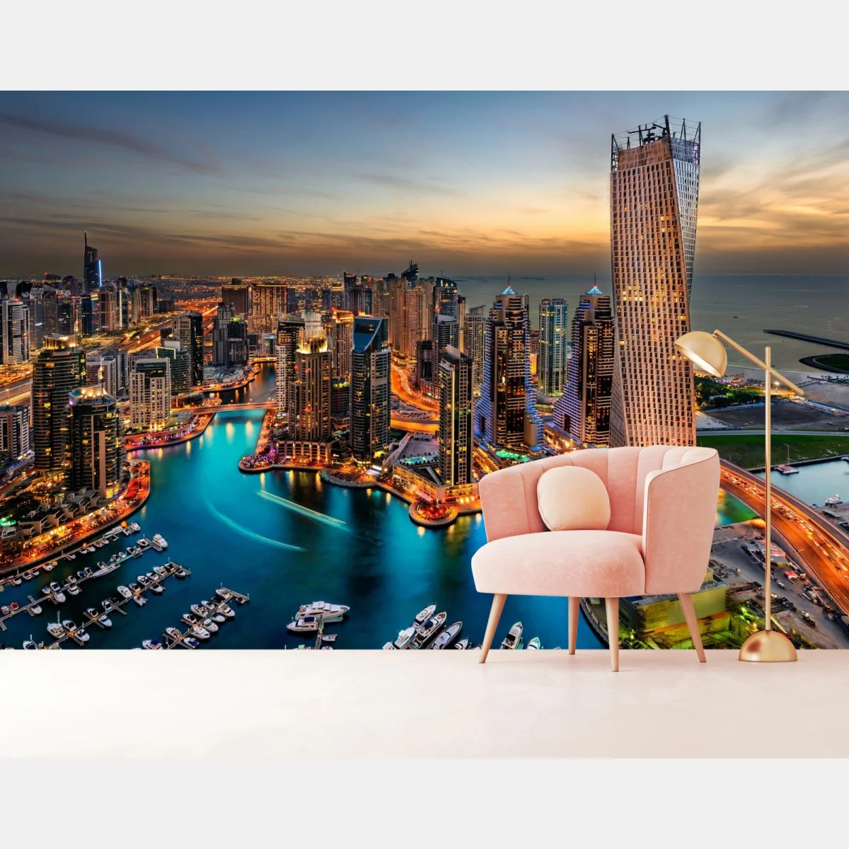 Fototapeta Dubaj marina wieczorna panorama – Wallissimo® Fototapeta Dubaj marina wieczorna panorama – Wallissimo®