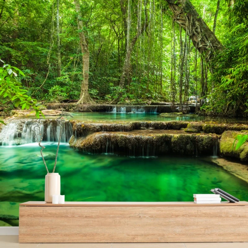 Fototapeta spokojne turkusowe baseny przy wodospadzie Erawan – Wallissimo® Fototapeta spokojne turkusowe baseny przy wodospadzie Erawan – Wallissimo®