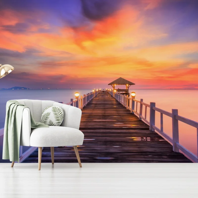 Fototapeta drewniany pomost o wschodzie słońca – Wallissimo® Fototapeta drewniany pomost o wschodzie słońca – Wallissimo®