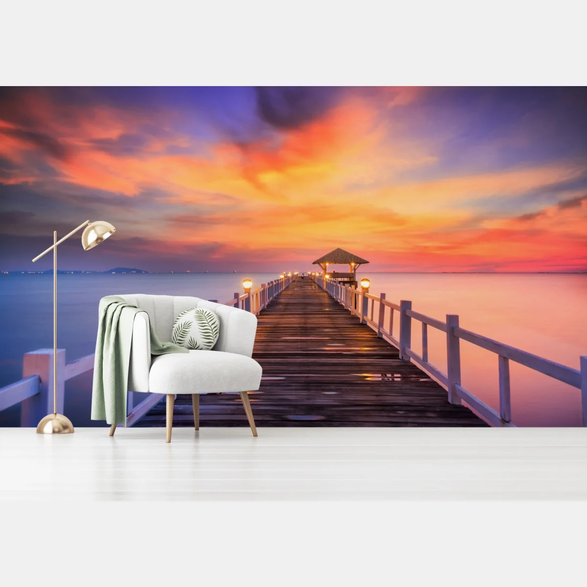 Fototapeta drewniany pomost o wschodzie słońca – Wallissimo® Fototapeta drewniany pomost o wschodzie słońca – Wallissimo®