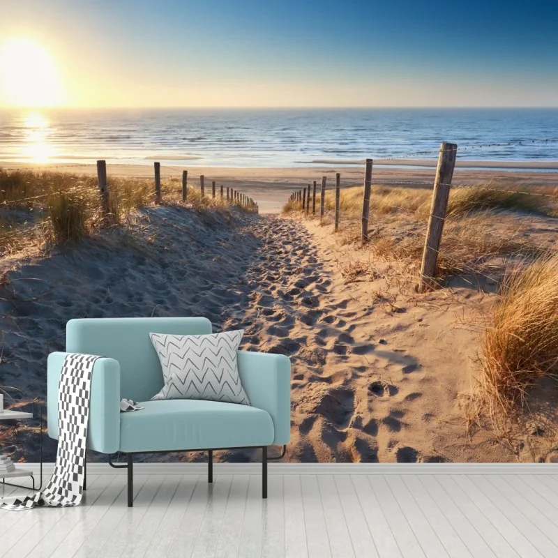 Fototapeta ścieżka na plażę o zachodzie słońca w Zandvoort – Wallissimo® Fototapeta ścieżka na plażę o zachodzie słońca w Zandvoort – Wallissimo®