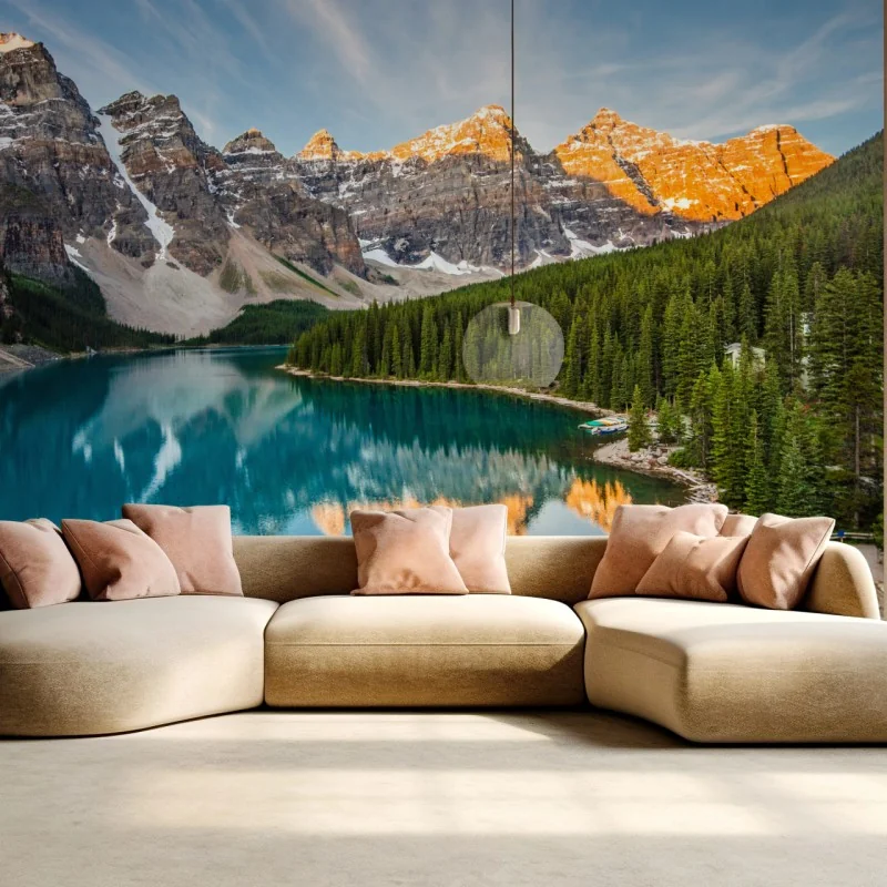 Fototapeta alpejskie jezioro o wschodzie słońca – Wallissimo® Fototapeta alpejskie jezioro o wschodzie słońca – Wallissimo®