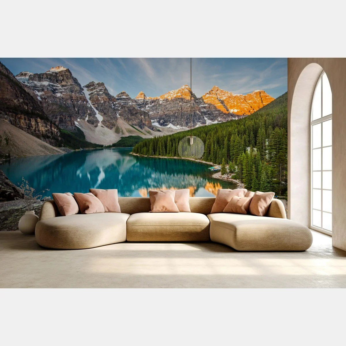 Fototapeta alpejskie jezioro o wschodzie słońca – Wallissimo® Fototapeta alpejskie jezioro o wschodzie słońca – Wallissimo®