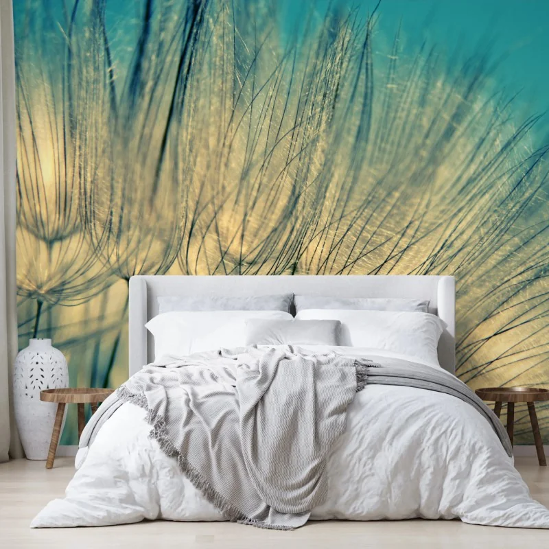 Fototapeta delikatne zbliżenie mlecza w miękkim niebieskim – Wallissimo® Fototapeta delikatne zbliżenie mlecza w miękkim niebieskim – Wallissimo®