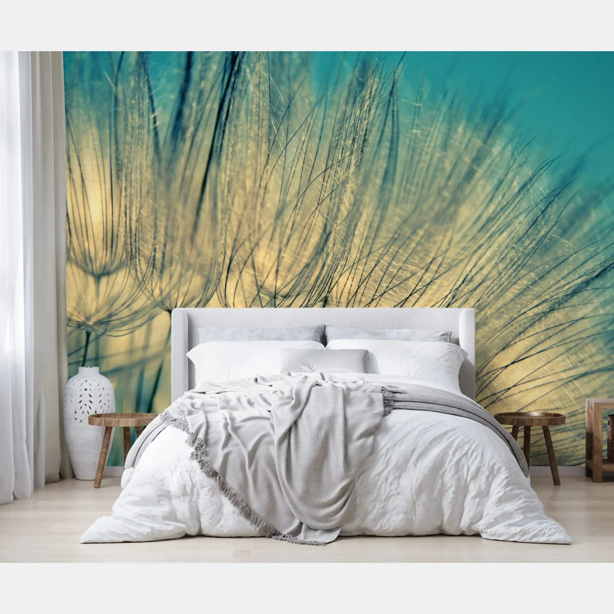 Fototapeta delikatne zbliżenie mlecza w miękkim niebieskim – Wallissimo® Fototapeta delikatne zbliżenie mlecza w miękkim niebieskim – Wallissimo®