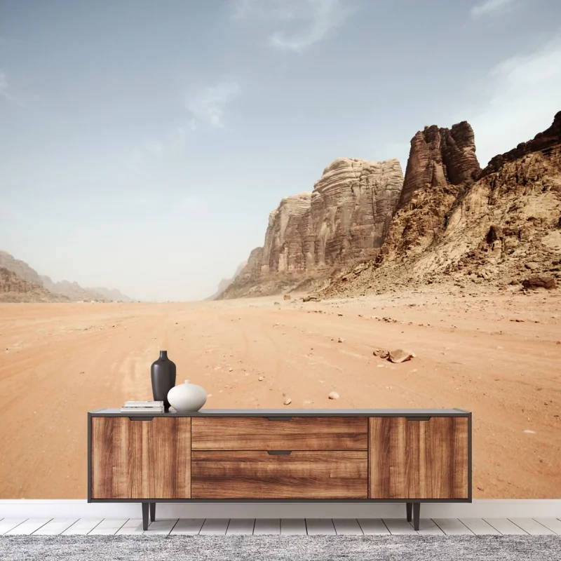 Fototapeta rozległa panorama pustyni Wadi Rum, Jordania – Wallissimo® Fototapeta rozległa panorama pustyni Wadi Rum, Jordania – Wallissimo®