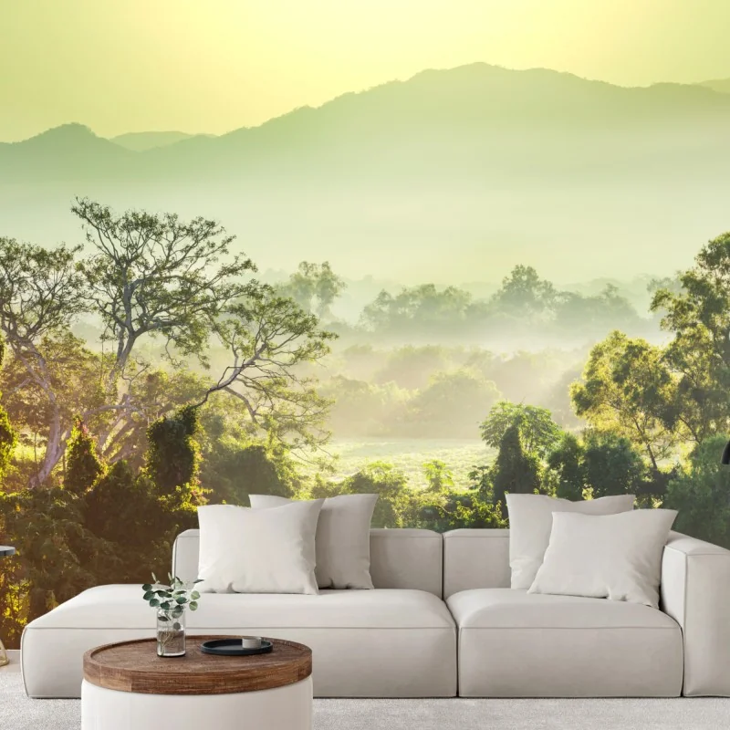 Fototapeta mglista dżungla Wietnamu o wschodzie słońca – Wallissimo® Fototapeta mglista dżungla Wietnamu o wschodzie słońca – Wallissimo®