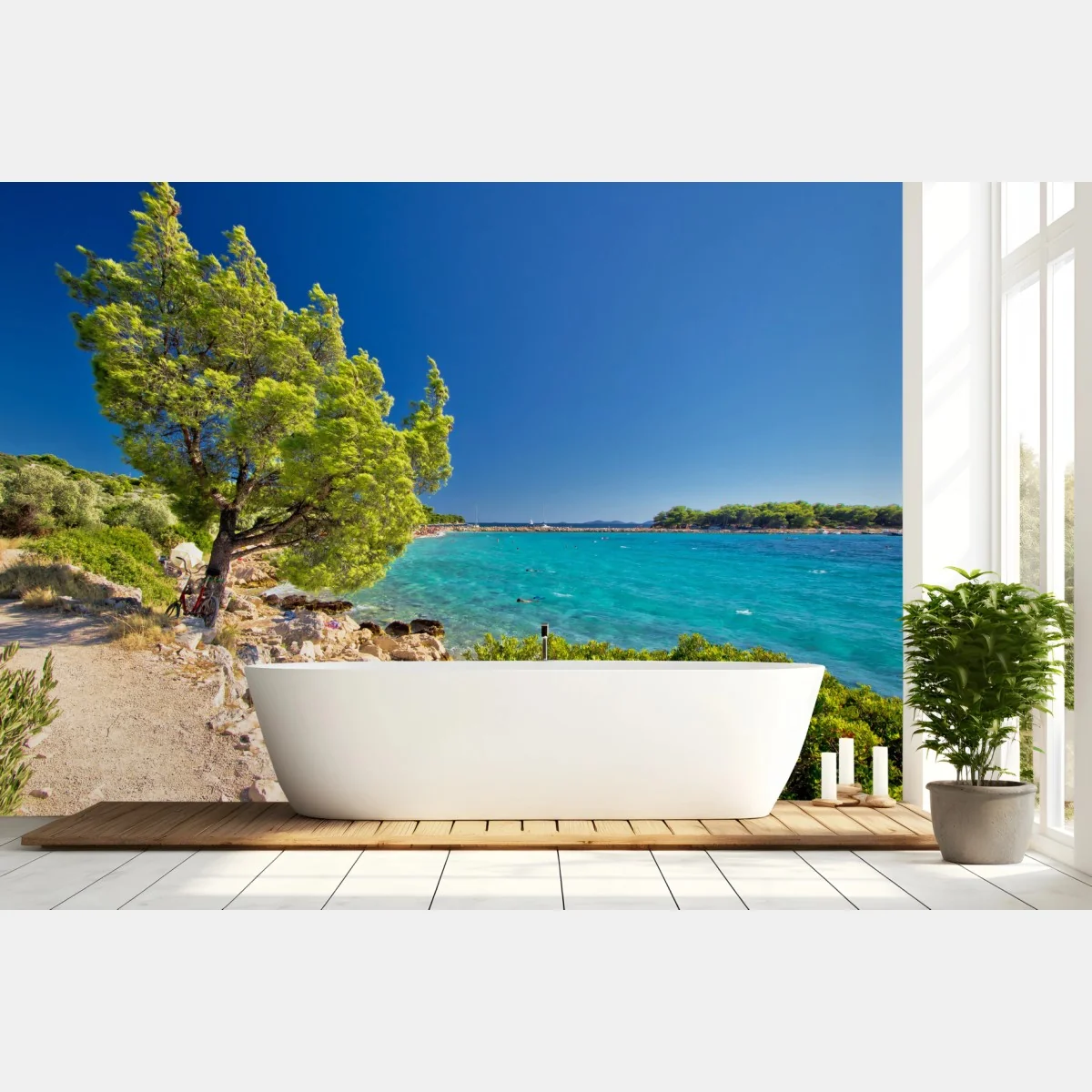 Fototapeta idylliczna turkusowa plaża na wyspie Murter – Wallissimo® Fototapeta idylliczna turkusowa plaża na wyspie Murter – Wallissimo®