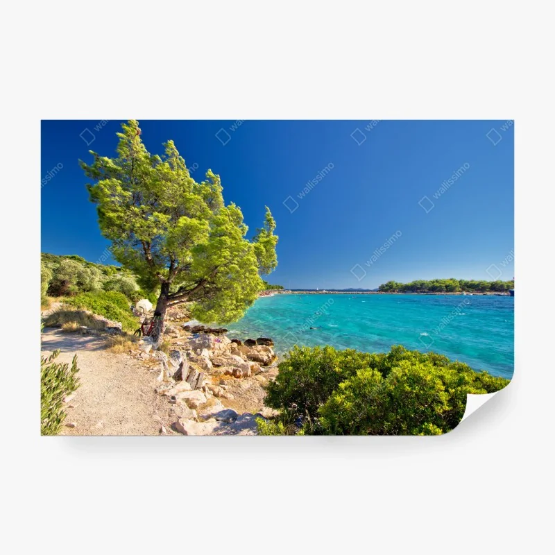 Fototapeta tropikalna plaża o zachodzie słońca z łodziami – Wallissimo®