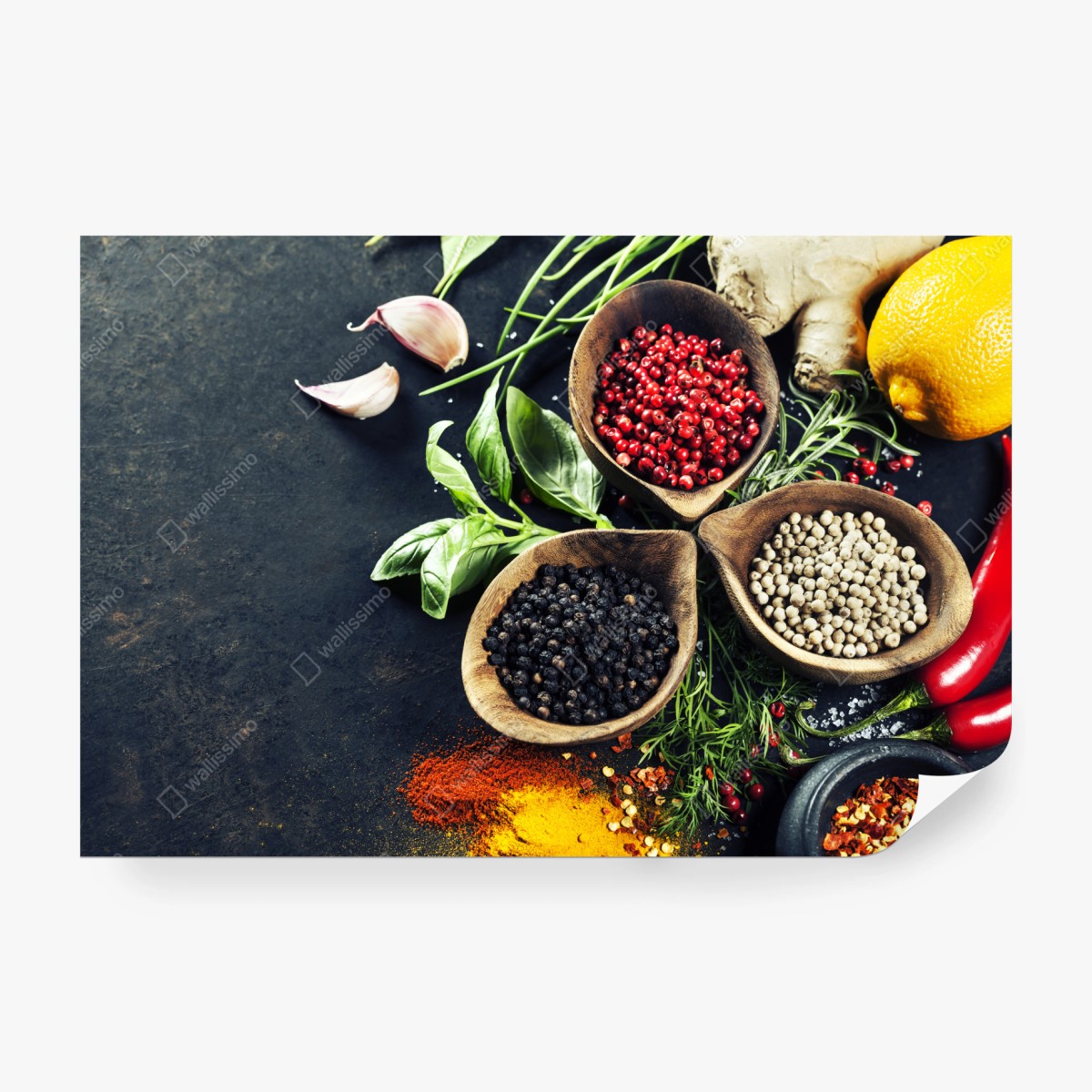 Fototapeta żywe przyprawy i świeże zioła – Wallissimo® Fototapeta żywe przyprawy i świeże zioła – Wallissimo®