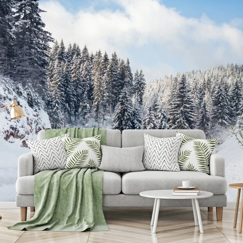 Fototapeta zimowa droga w zaśnieżonym lesie – Wallissimo® Fototapeta zimowa droga w zaśnieżonym lesie – Wallissimo®