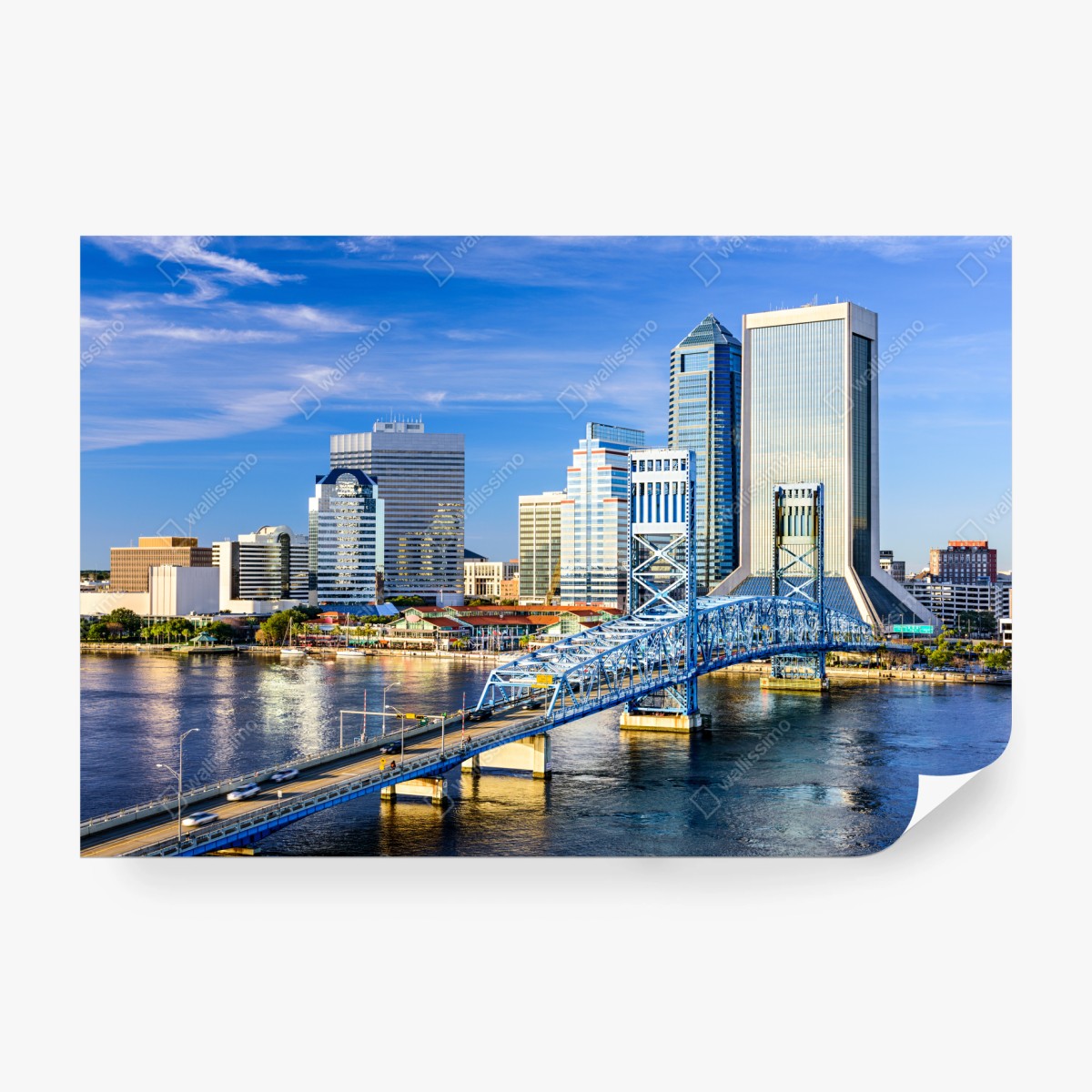 Fototapeta panorama Jacksonville z niebieskim mostem – Wallissimo® Fototapeta panorama Jacksonville z niebieskim mostem – Wallissimo®