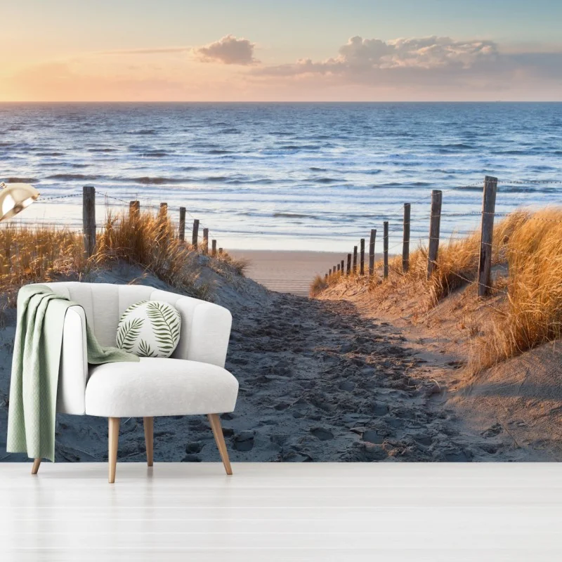 Fototapeta ścieżka o zachodzie słońca nad Morzem Północnym, Holandia – Wallissimo® Fototapeta ścieżka o zachodzie słońca nad Morzem Północnym, Holandia – Wallissimo®