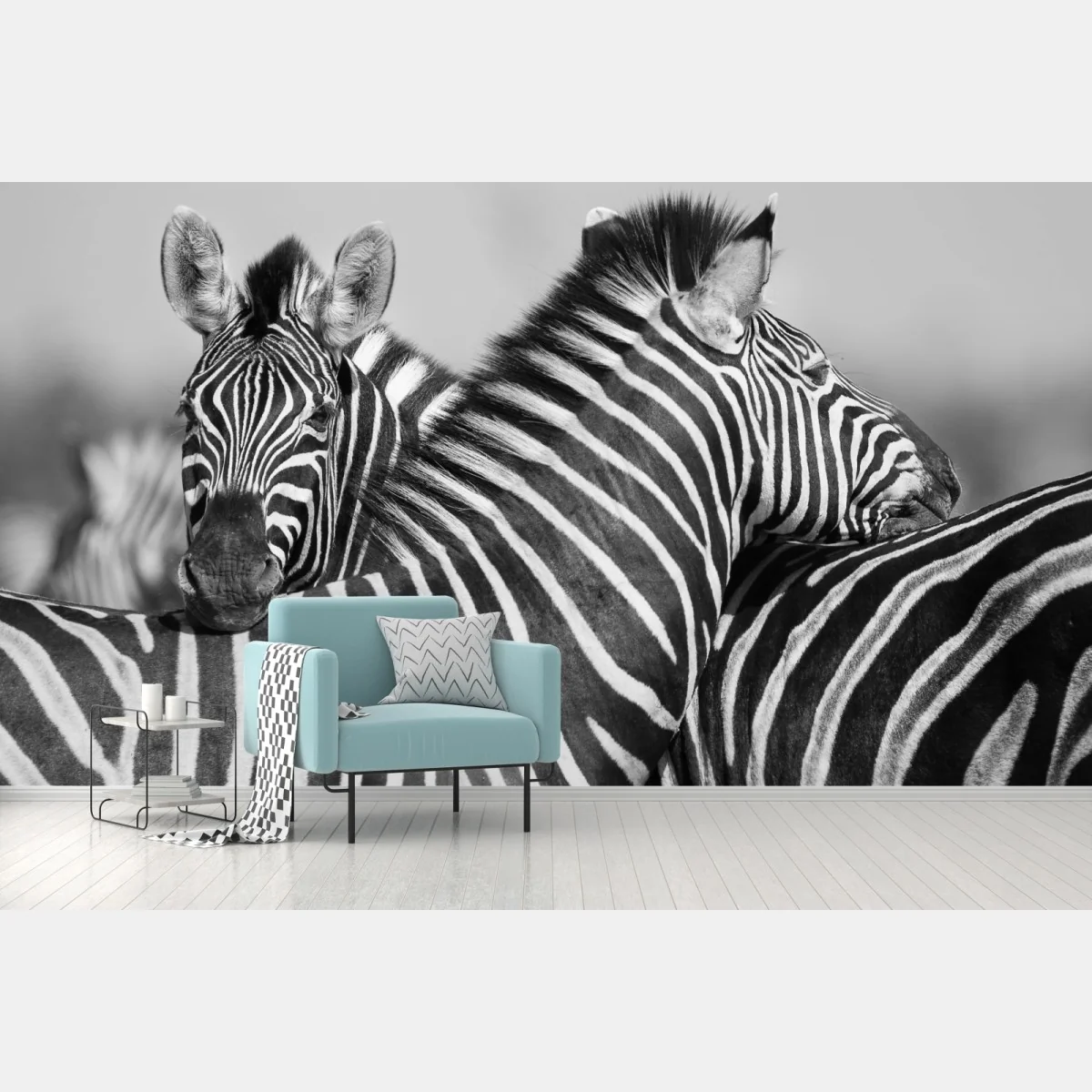 Fototapeta zebry splecione w monochromie – Wallissimo® Fototapeta zebry splecione w monochromie – Wallissimo®