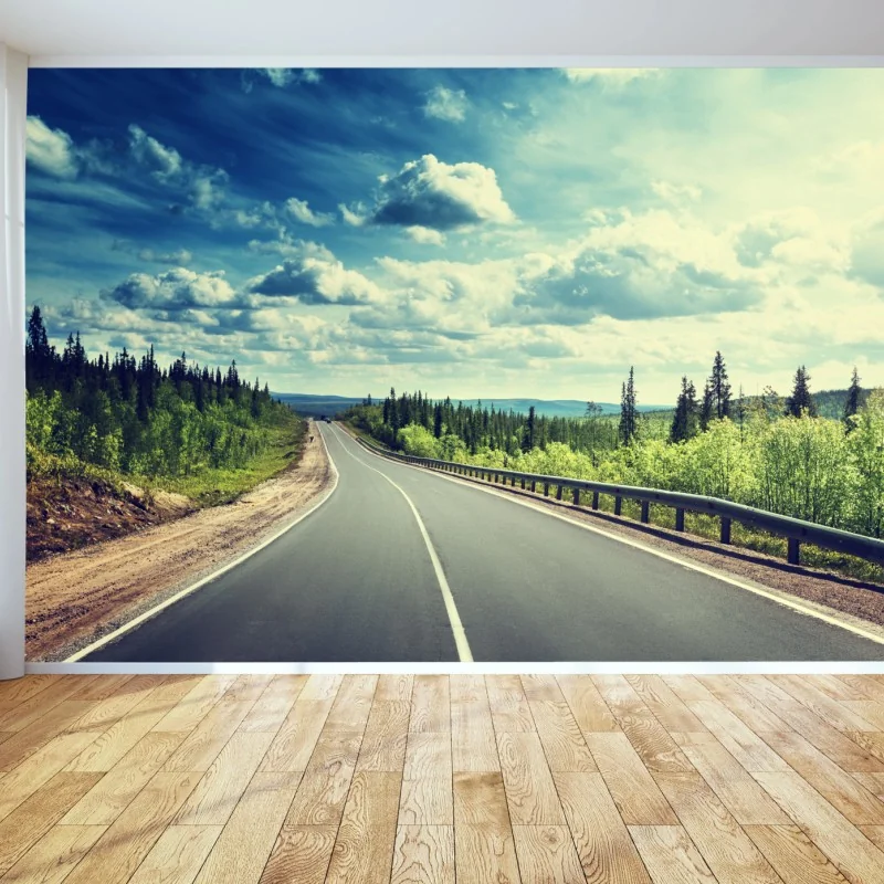 Fototapeta słoneczna leśna droga ku horyzontowi – Wallissimo® Fototapeta słoneczna leśna droga ku horyzontowi – Wallissimo®