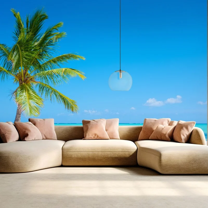 Fototapeta tropikalna palma na białej plaży – Wallissimo® Fototapeta tropikalna palma na białej plaży – Wallissimo®