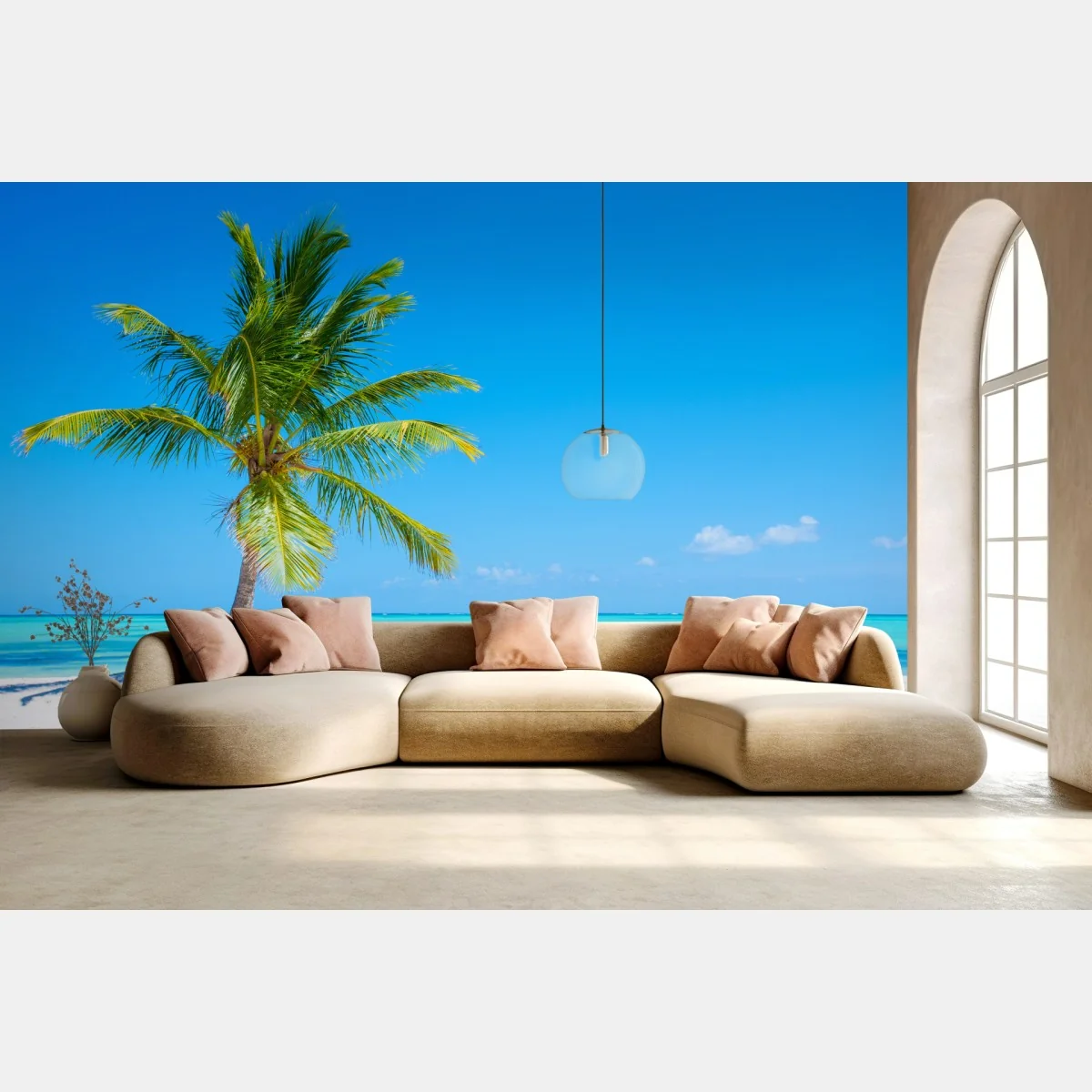 Fototapeta tropikalna palma na białej plaży – Wallissimo® Fototapeta tropikalna palma na białej plaży – Wallissimo®
