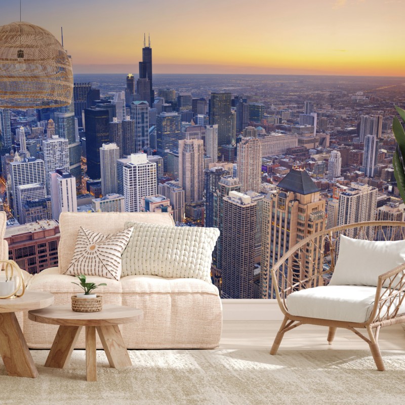 Fototapeta panorama miasta o zachodzie słońca – Wallissimo® Fototapeta panorama miasta o zachodzie słońca – Wallissimo®