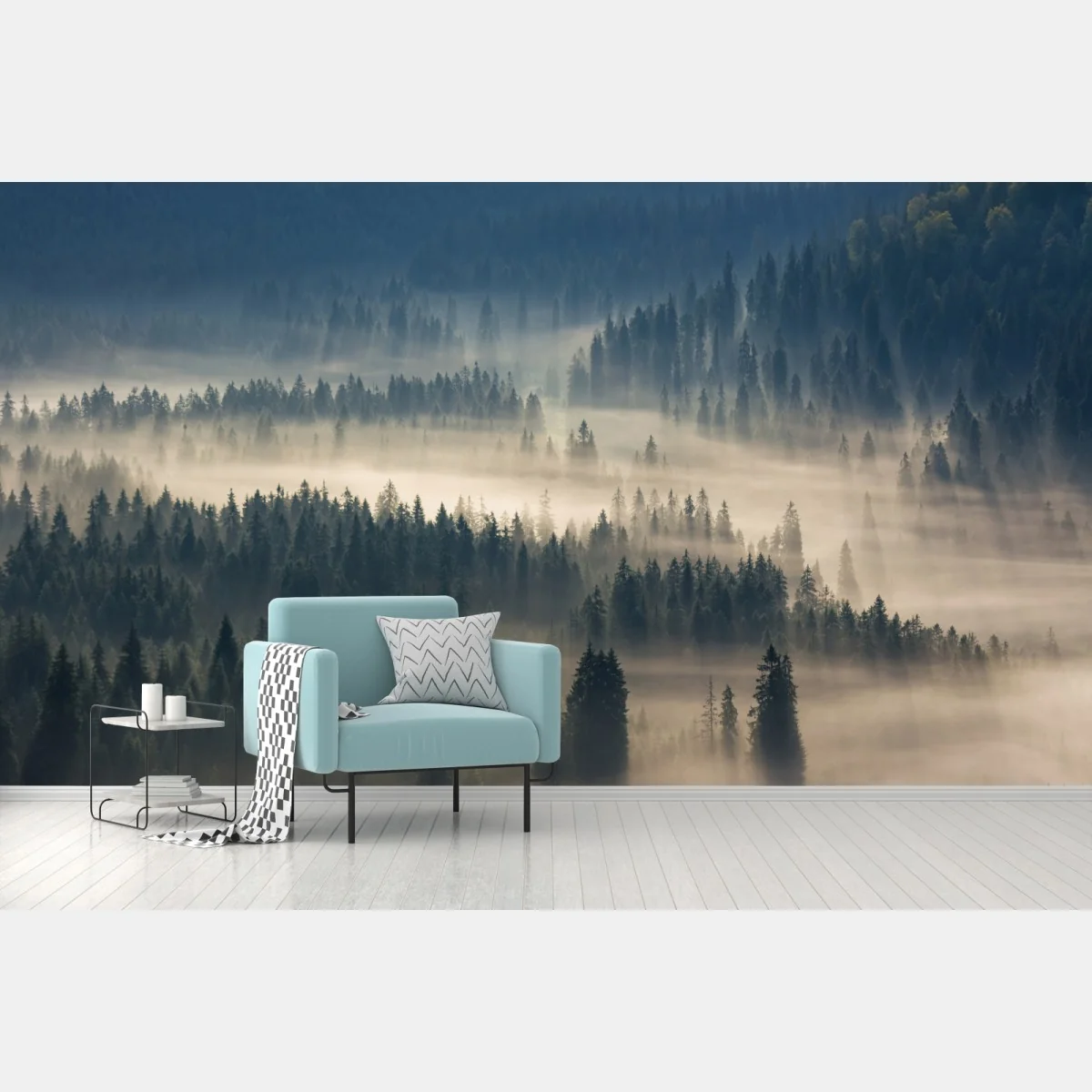 Fototapeta mglisty las iglasty o świcie – Wallissimo® Fototapeta mglisty las iglasty o świcie – Wallissimo®