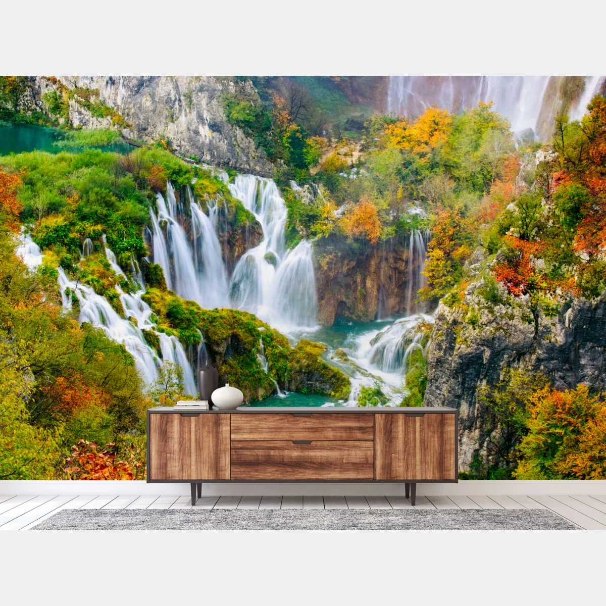 Fototapeta turkusowy wodospad jesienią – Wallissimo® Fototapeta turkusowy wodospad jesienią – Wallissimo®