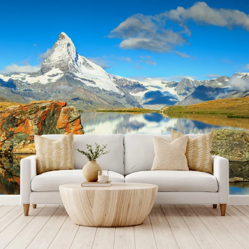 Fototapeta odbicie Matterhornu nad alpejskim jeziorem – Wallissimo® Fototapeta odbicie Matterhornu nad alpejskim jeziorem – Wallissimo®