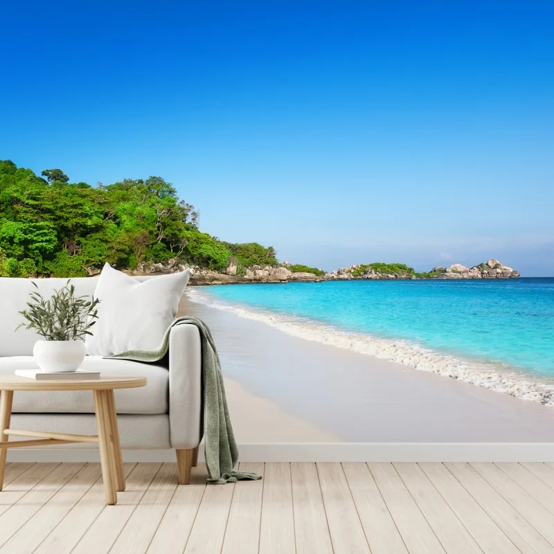 Fototapeta tropikalna plaża z białym piaskiem – Wallissimo® Fototapeta tropikalna plaża z białym piaskiem – Wallissimo®