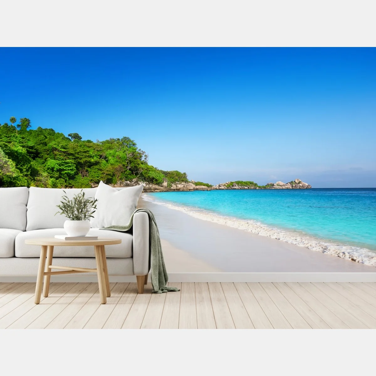 Fototapeta tropikalna plaża z białym piaskiem – Wallissimo® Fototapeta tropikalna plaża z białym piaskiem – Wallissimo®