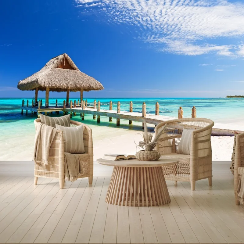 Fototapeta spokojny pomost na plaży w Cap Cana – Wallissimo® Fototapeta spokojny pomost na plaży w Cap Cana – Wallissimo®