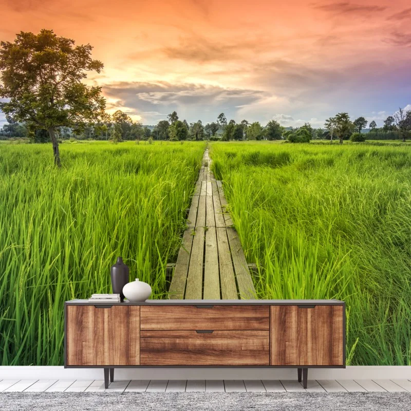 Fototapeta zachód słońca nad drewnianym mostem w Khonburi – Wallissimo®