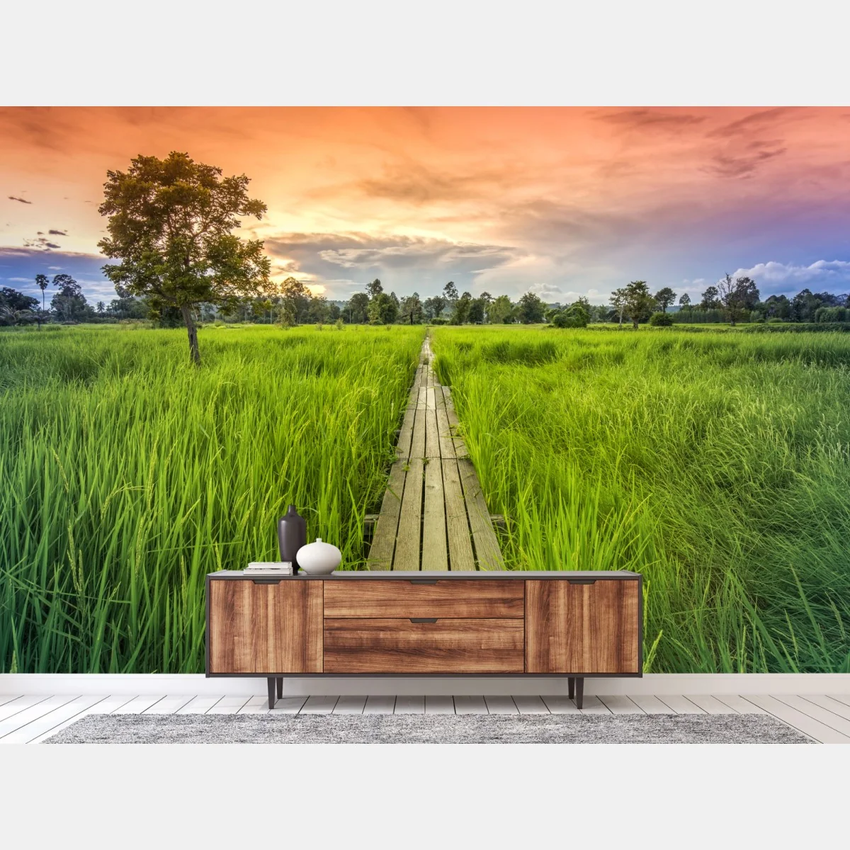 Fototapeta zachód słońca nad drewnianym mostem w Khonburi – Wallissimo®