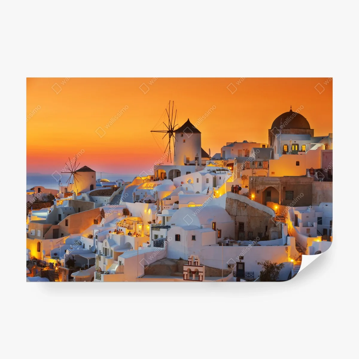 Fototapeta złoty zachód słońca w Oia, Santorini – Wallissimo®