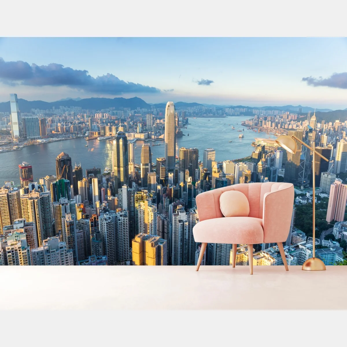 Fototapeta panorama Hongkongu o zachodzie słońca – Wallissimo® Fototapeta panorama Hongkongu o zachodzie słońca – Wallissimo®