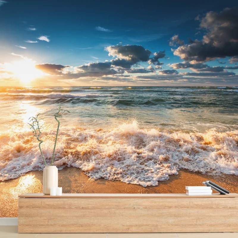 Fototapeta złoty wschód słońca nad morzem – Wallissimo® Fototapeta złoty wschód słońca nad morzem – Wallissimo®