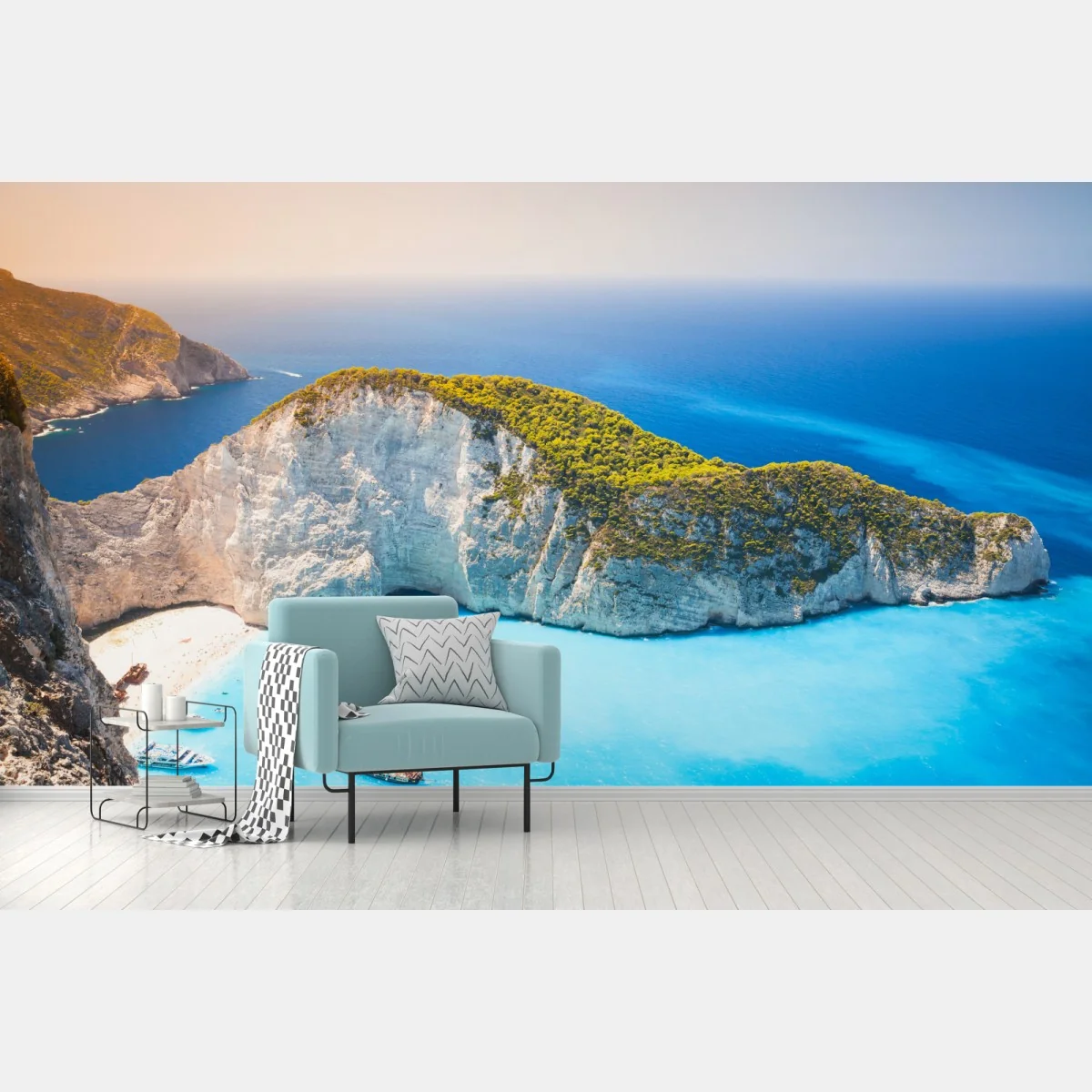 Fototapeta turkusowa zatoka na plaży Navagio, Zakynthos – Wallissimo® Fototapeta turkusowa zatoka na plaży Navagio, Zakynthos – Wallissimo®