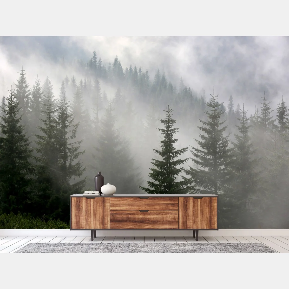 Fototapeta mglisty las sosnowy o świcie – Wallissimo® Fototapeta mglisty las sosnowy o świcie – Wallissimo®