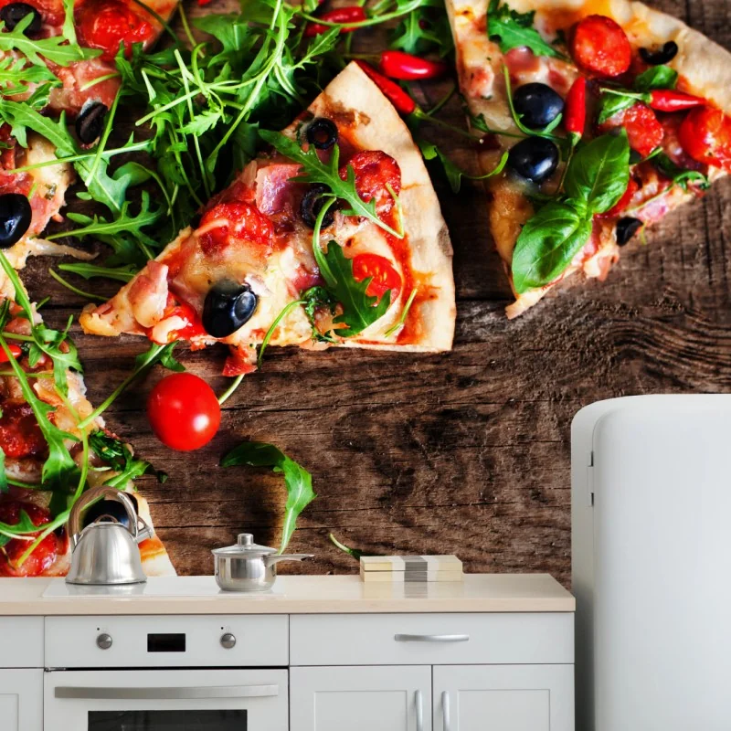 Fototapeta gorąca pizza pepperoni z bliska – Wallissimo® Fototapeta gorąca pizza pepperoni z bliska – Wallissimo®