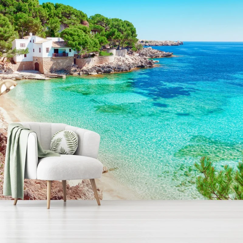 Fototapeta spokojna zatoka śródziemnomorska z turkusowymi wodami – Wallissimo® Fototapeta spokojna zatoka śródziemnomorska z turkusowymi wodami – Wallissimo®