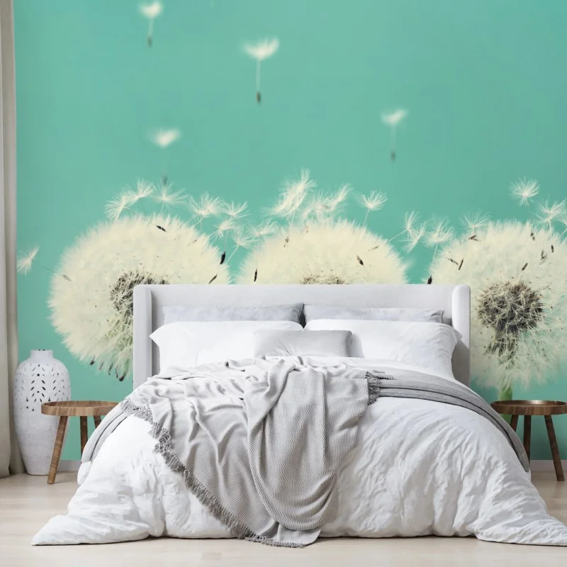 Fototapeta trzy dmuchawce na turkusowym tle – Wallissimo® Fototapeta trzy dmuchawce na turkusowym tle – Wallissimo®