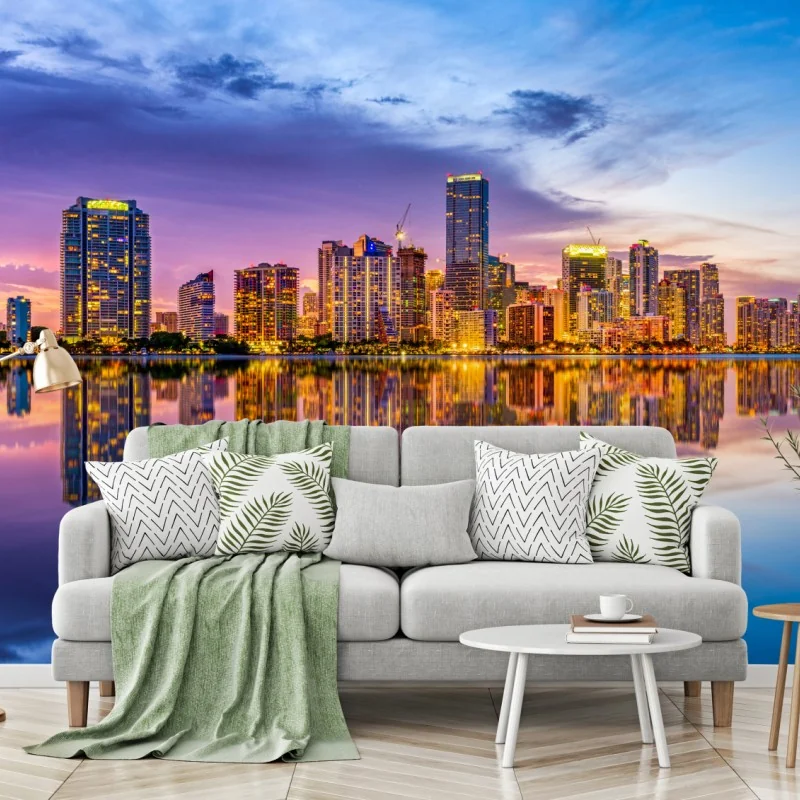 Fototapeta Miami panorama odbita w Biscayne Bay – Wallissimo® Fototapeta Miami panorama odbita w Biscayne Bay – Wallissimo®