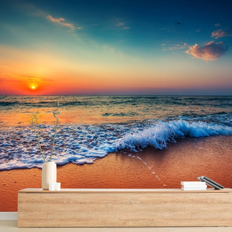 Fototapeta złoty wschód słońca nad morzem – Wallissimo® Fototapeta złoty wschód słońca nad morzem – Wallissimo®