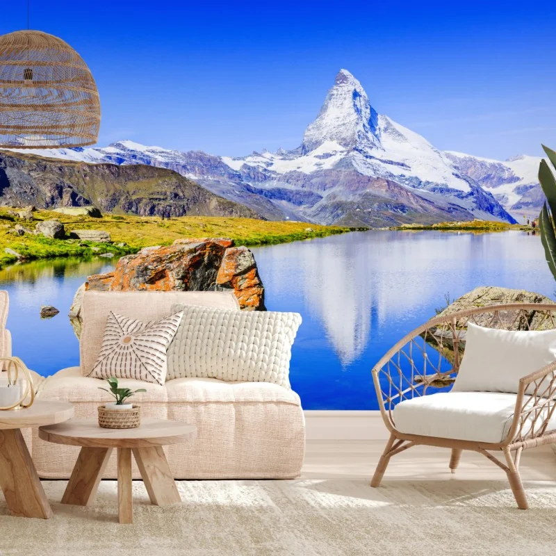 Fototapeta Matterhorn odbicie w Stellisee, Zermatt – Wallissimo® Fototapeta Matterhorn odbicie w Stellisee, Zermatt – Wallissimo®