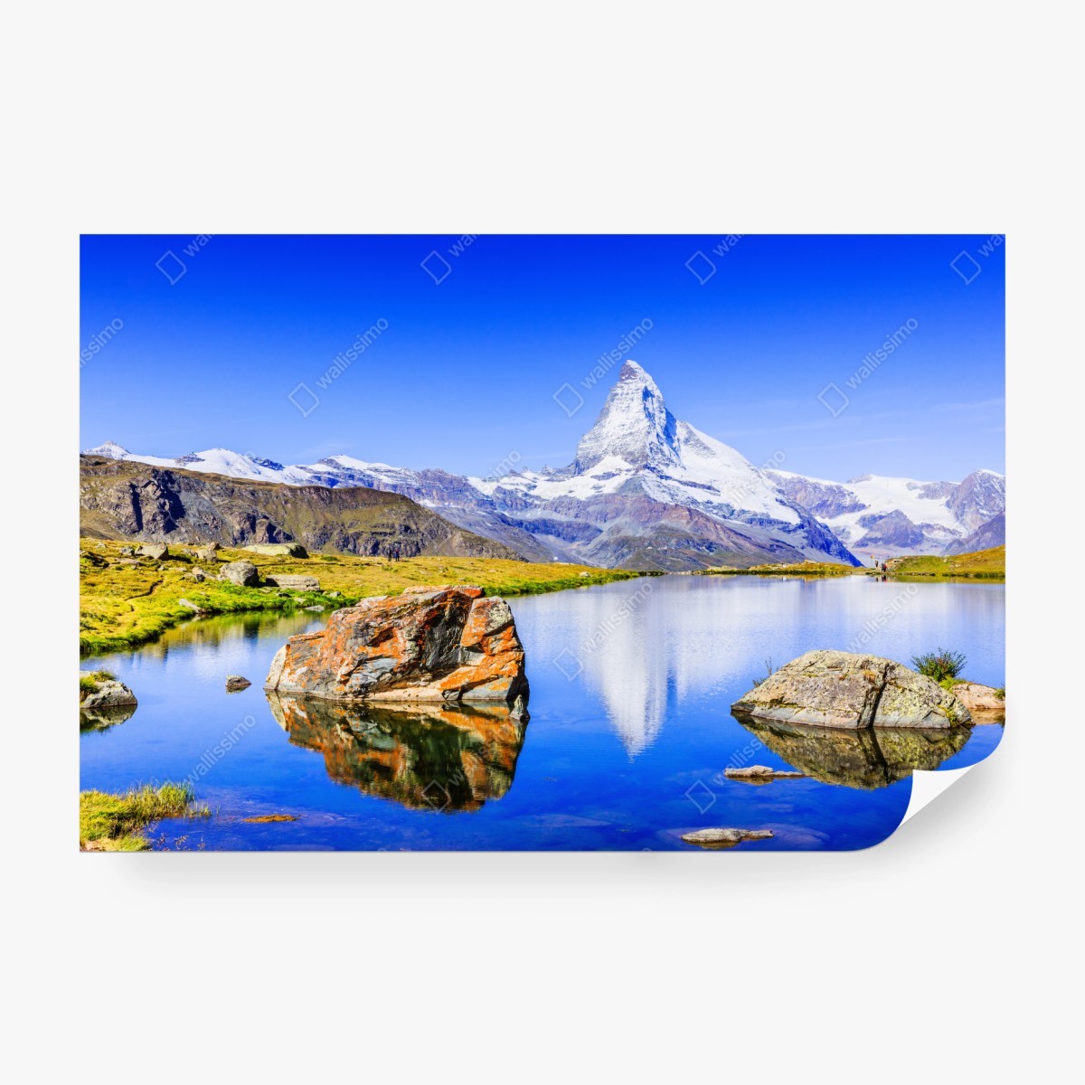 Fototapeta Matterhorn odbicie w Stellisee, Zermatt – Wallissimo® Fototapeta Matterhorn odbicie w Stellisee, Zermatt – Wallissimo®