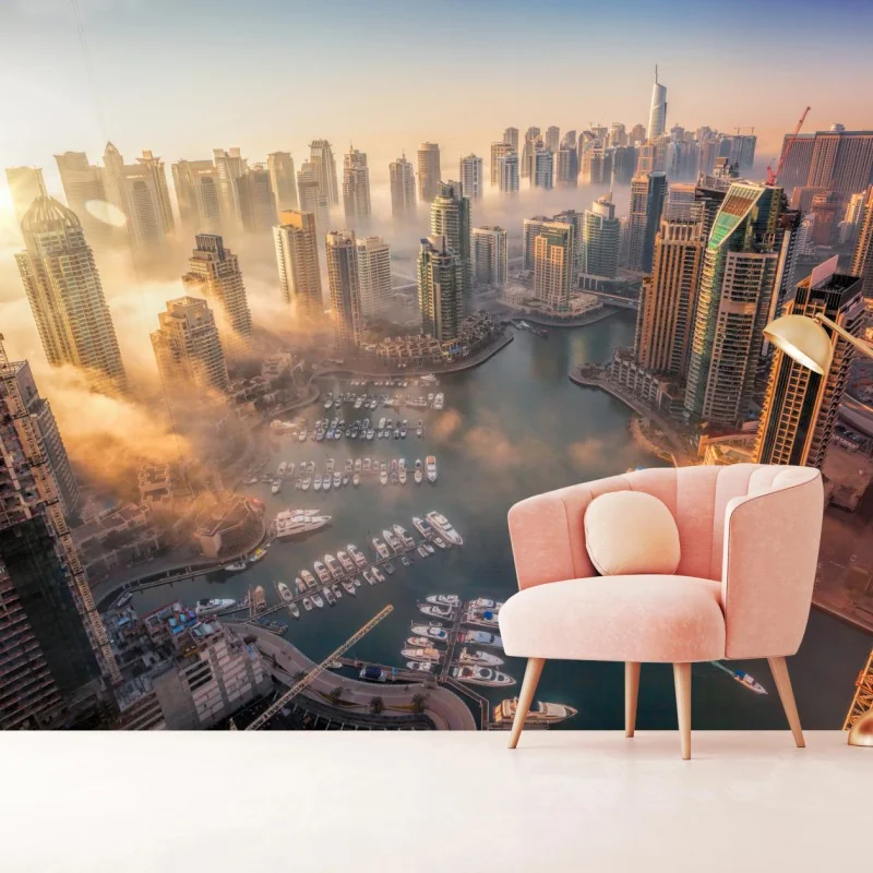 Fototapeta Dubaj marina zachód słońca – Wallissimo® Fototapeta Dubaj marina zachód słońca – Wallissimo®