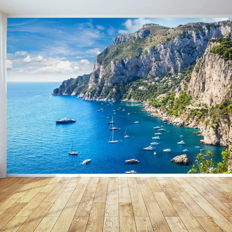 Fototapeta Capri letnie wybrzeże i klify – Wallissimo® Fototapeta Capri letnie wybrzeże i klify – Wallissimo®