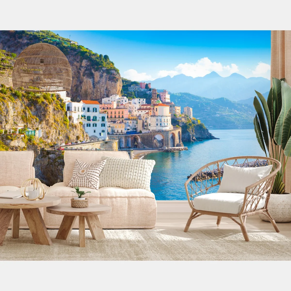 Fototapeta słoneczna wioska na klifie Wybrzeże Amalfi – Wallissimo® Fototapeta słoneczna wioska na klifie Wybrzeże Amalfi – Wallissimo®