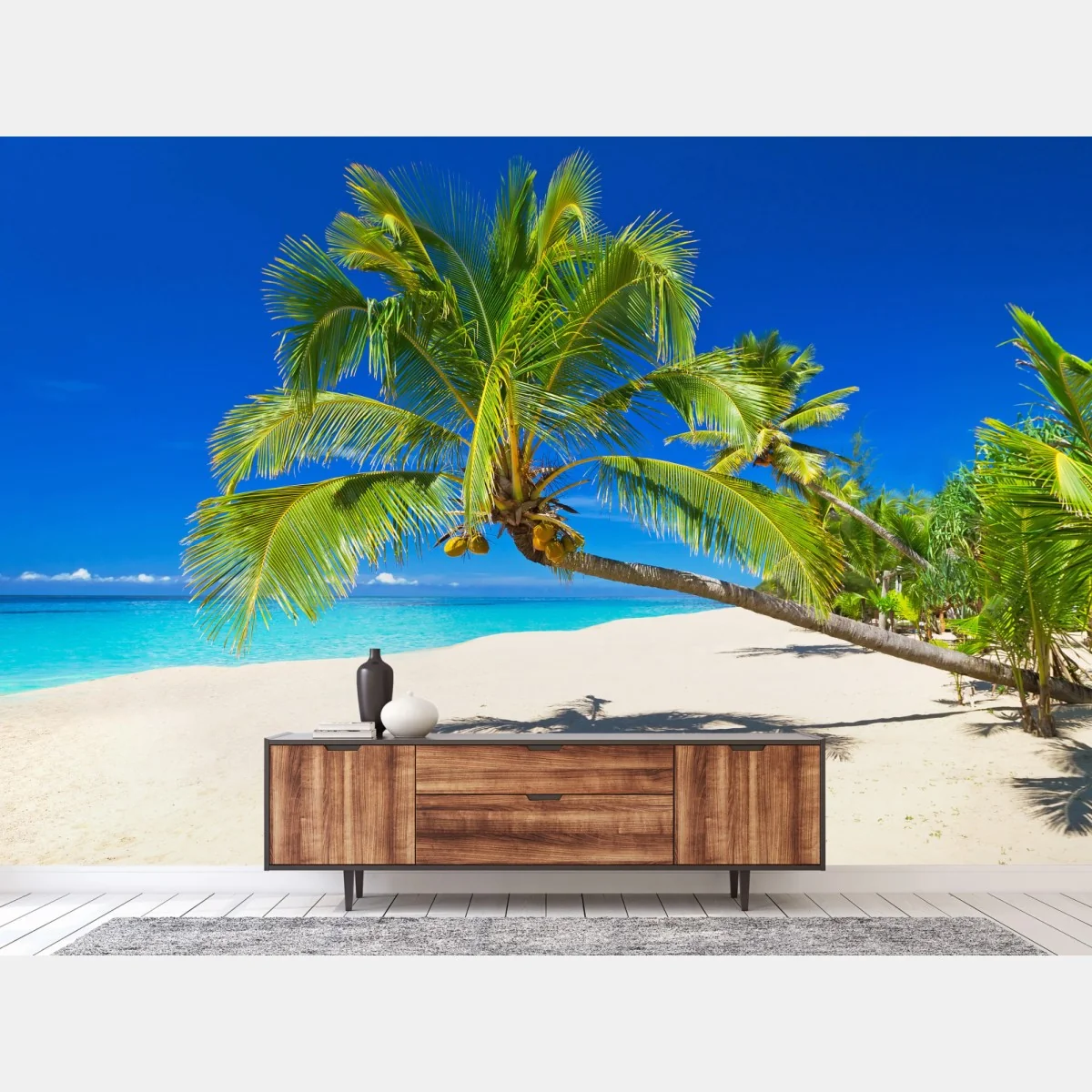 Fototapeta Morze Andamańskie tropikalna plaża z pochyloną palmą – Wallissimo®