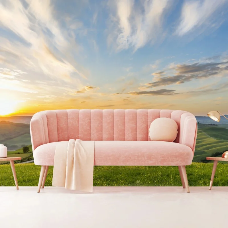 Fototapeta wschód słońca nad łąką we Włoszech – Wallissimo® Fototapeta wschód słońca nad łąką we Włoszech – Wallissimo®