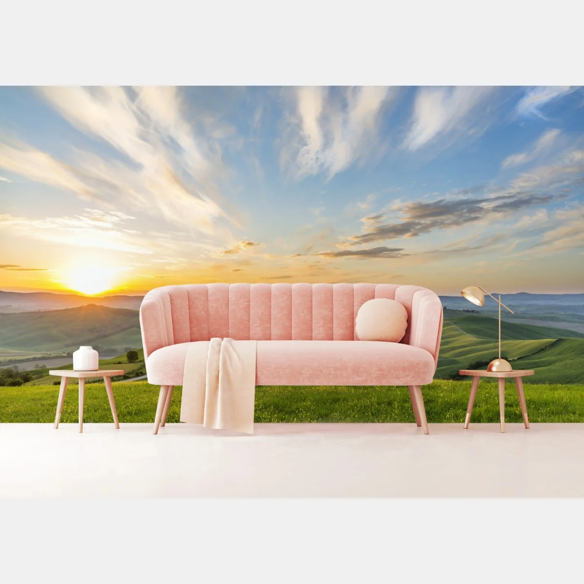 Fototapeta wschód słońca nad łąką we Włoszech – Wallissimo® Fototapeta wschód słońca nad łąką we Włoszech – Wallissimo®